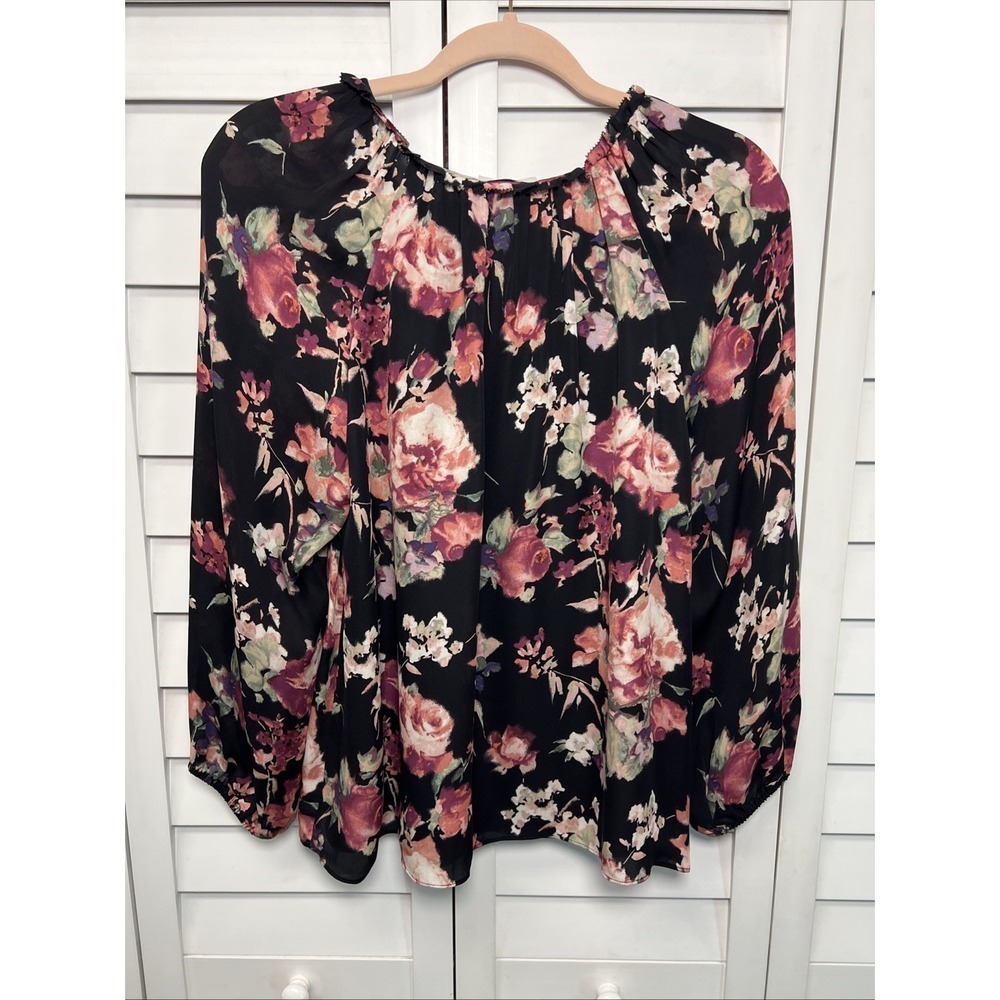 Joie Nadege Floral 100% Silk 3/4 Sleeve Ruffle Top Size Medium Caviar - Picture 5 of 10